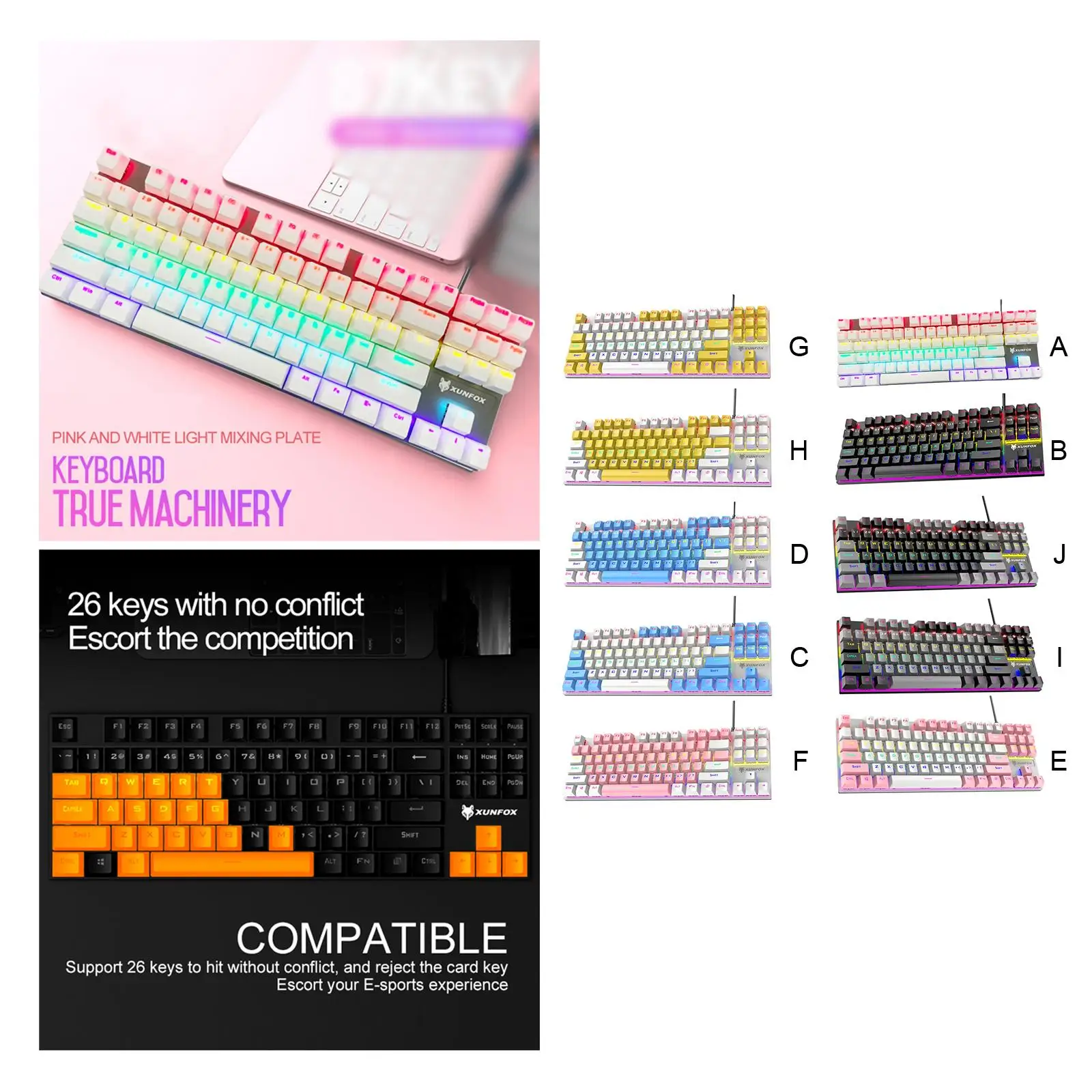 

RGB 87 Keys Gaming Mechanical Keyboard USB Wired Quiet for Gamers Durable Splash Proof Waterproof Design Device Space Saving