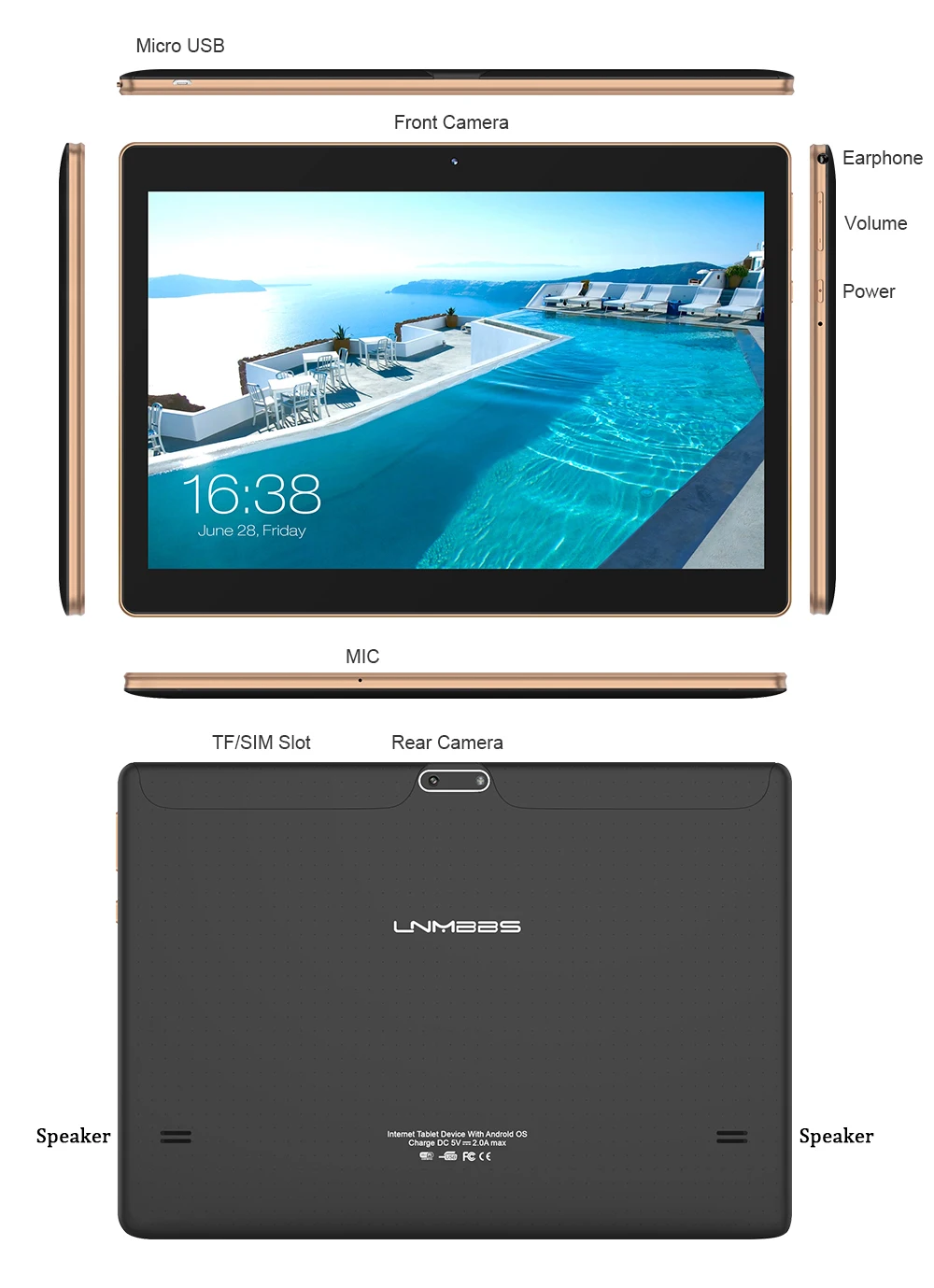 LNMBBS K107 tablet 10.1 inch 3G Phone Call tablets Android 7.0 Octa Core 4G RAM 64G ROM Phablet WiFi Bluetooth GPS IPS Tablet PC