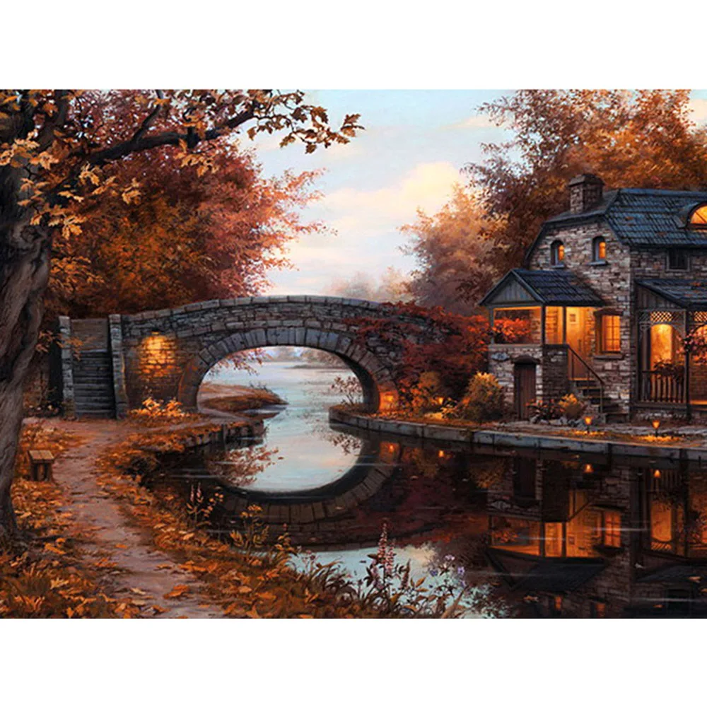 Алмазная 5d картина сделай сам вышивка пейзаж Осенний мост крестиком квадратная