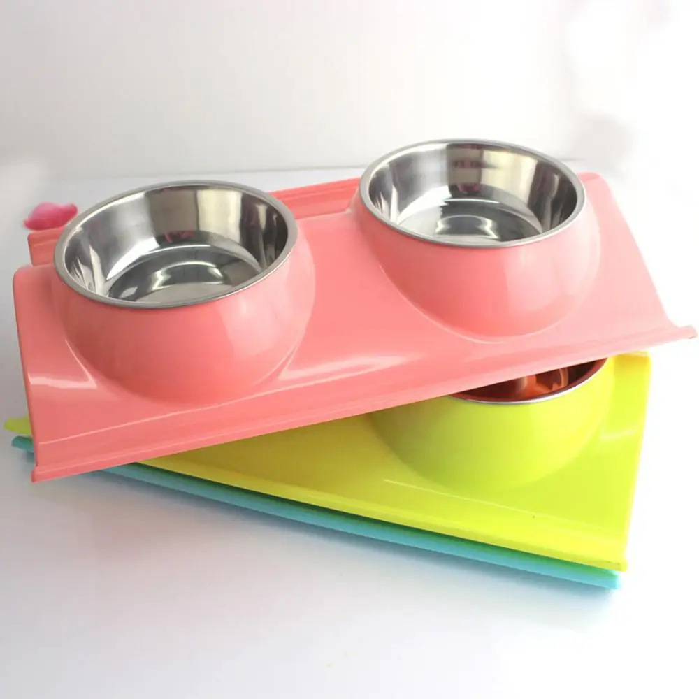 Миски из нержавеющей стали с двойной собачкой и кошкой всплеск корм для домашних