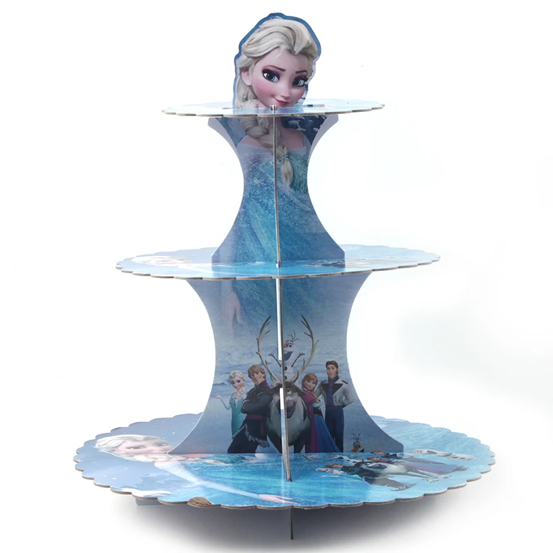 

3 Tier Frozen Elsa Cake Holder Queen Round Paper Cake Rack Baby Birthday Party Decorations Supplies Cardboard Cupcake Stand Hold