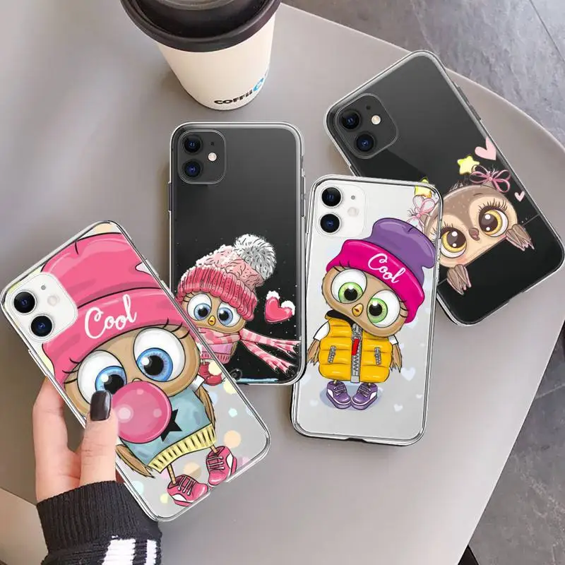 

Cute animal Owl Phone Case Transparent soft For iphone 12 11 13 7 8 6 s plus x xs xr pro max mini