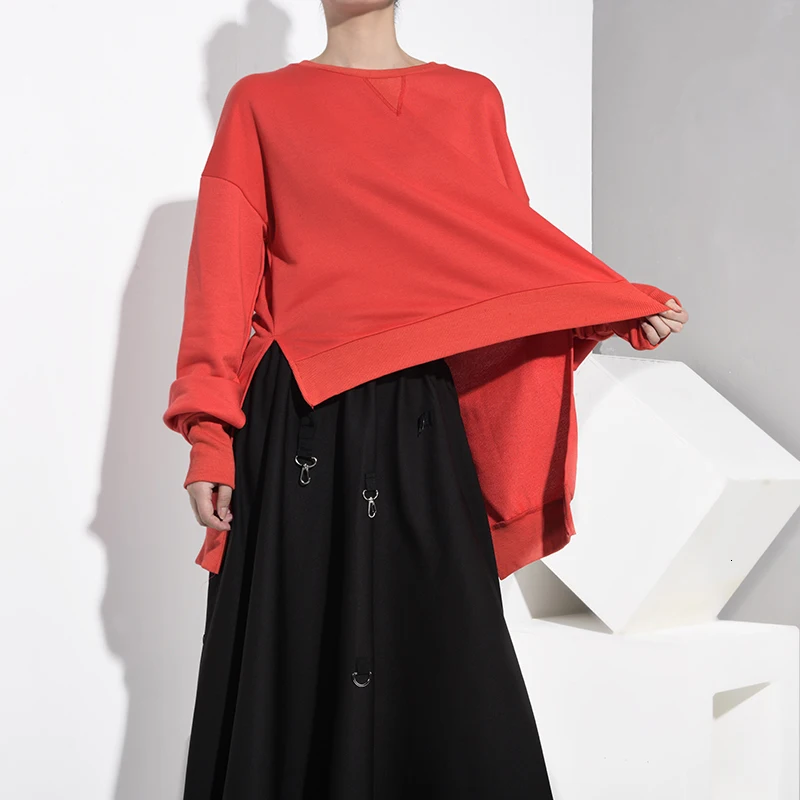 DEAT свободный крой черный ассиметричный выдалбливают толстовка новинка круглый