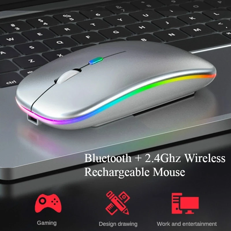

2,4 ГГц RGB беспроводная мышь аккумуляторная батарея для ноутбука Macbook для iPad планшета с поддержкой Bluetooth PC компьютерная мышь для ноутбуков све...