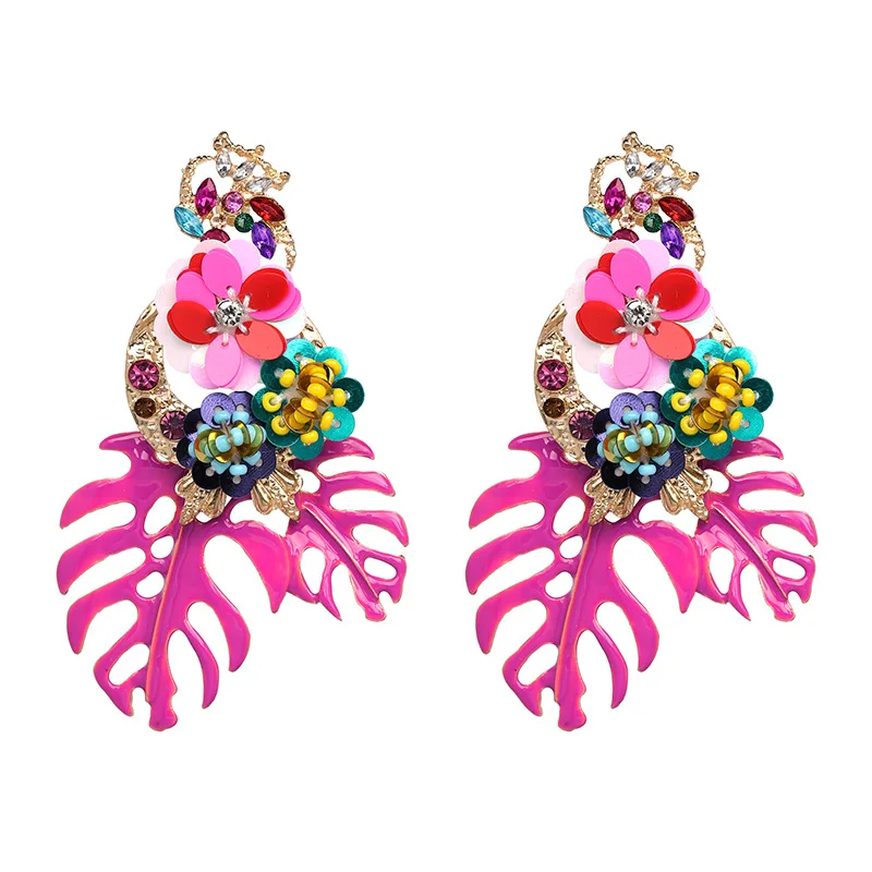 

New Fashion Exaggeration Dangle Earrings for Women Dripping Oil Leaf Flower Statement Drop Earring Jewelry