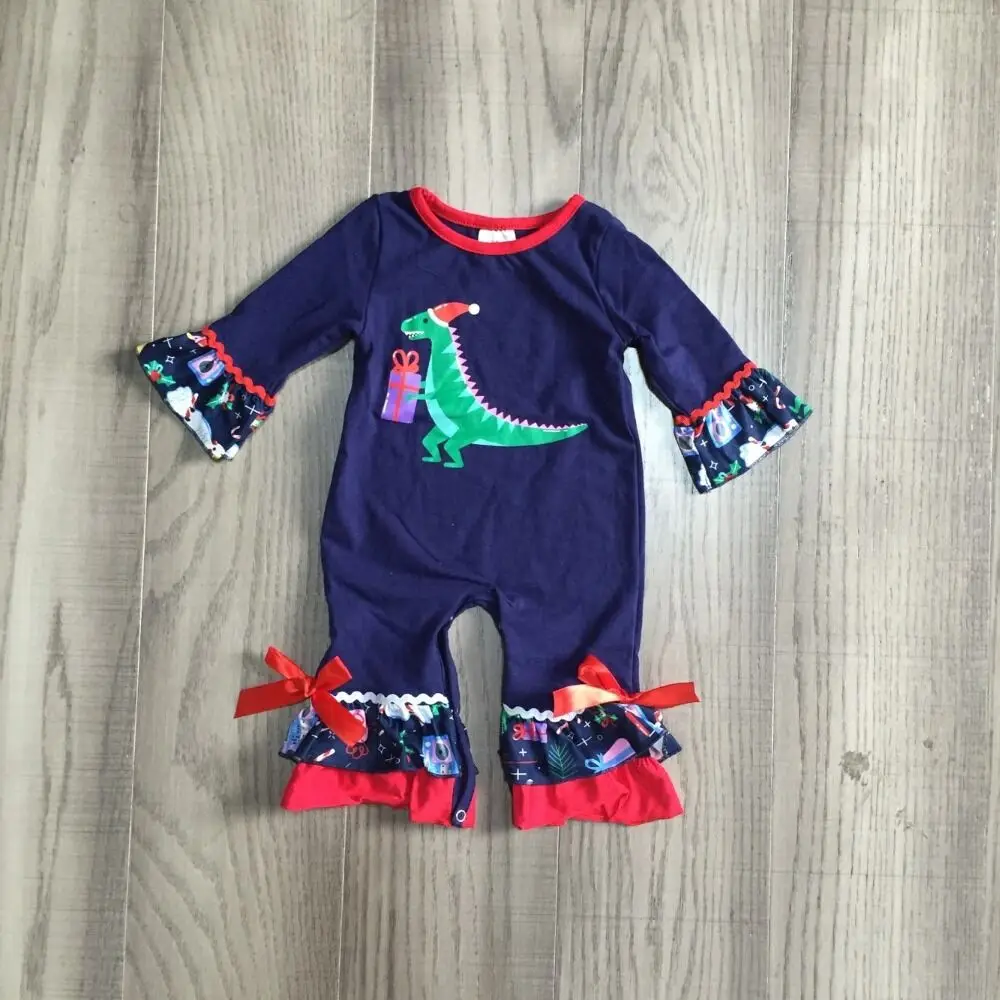 

infant kids christmas romper baby girl dinosaur print romper toddler Christmas romper