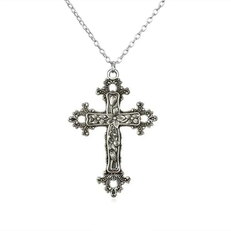 Цветочное ожерелье в стиле ретро барокко, ретро богемное ожерелье с крестом Мадонны Христа, готическое ожерелье с подвеской крестиком, 1980