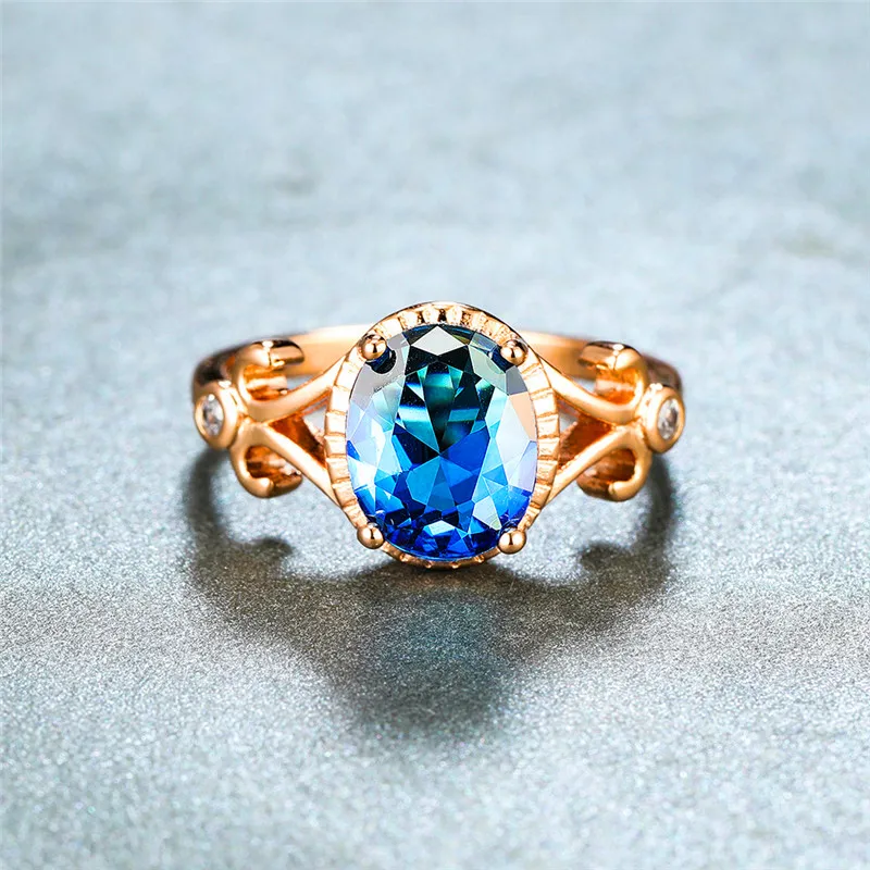Большое овальное синее градиентное циркониевое кольцо винтажные Модные кольца с