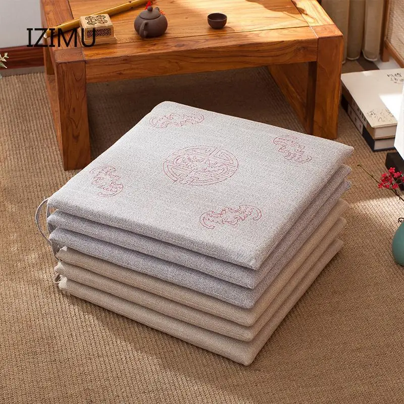 

The embroidery Washable Soft Cloth Chair Cushion Square Thicken Tatami Mat Home Tea Ceremony Office Chair Seat Cushion No Smell