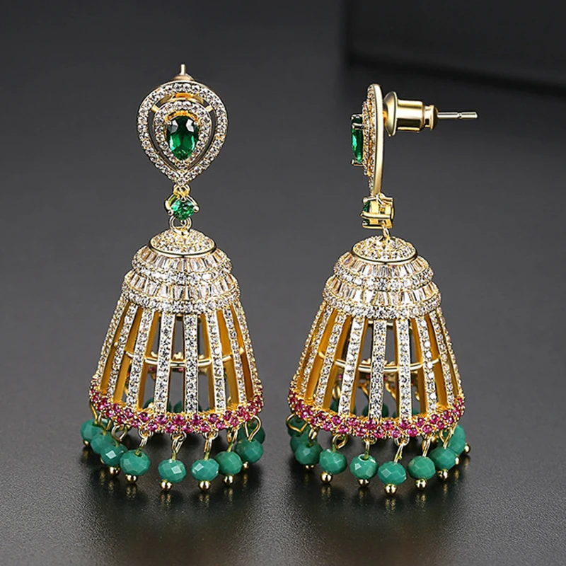 

Tribal Indian Jhumka Small Bells Drop Tassel Earring Women Wedding Party Jhumki Beads Cubic Zircon Dangle Earrings Ethnic Boho