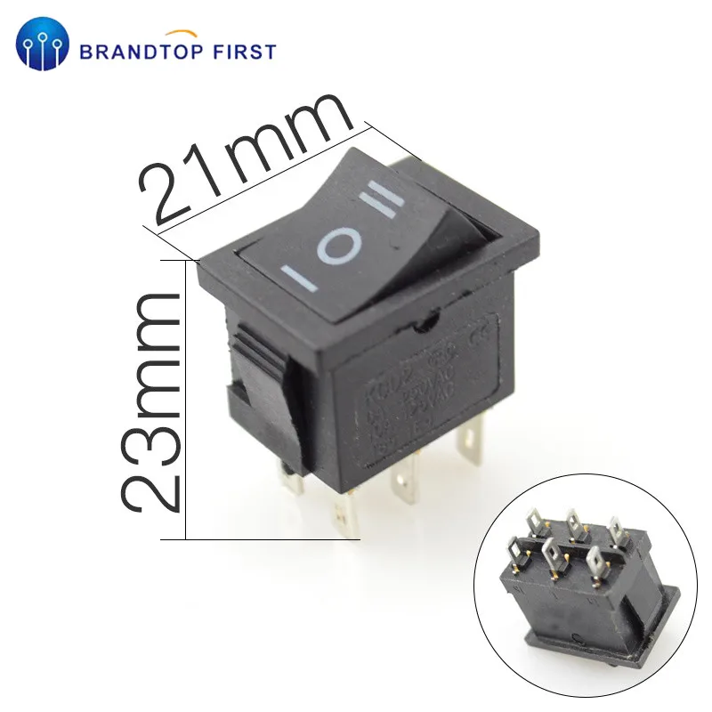 AC 6 a/250 V 10 A/125 V 6 Pin 21*15mm 2 положения 3 положения лодка кулисный переключатель вкл. Выкл. Переключатель KCD1 черный 21x15mm - Цвет: 3 Position 6pin