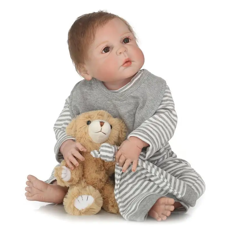 Силиконовая кукла Reborn Baby Boy 22 дюйма милая Реалистичная ручная работа моющаяся Bebe