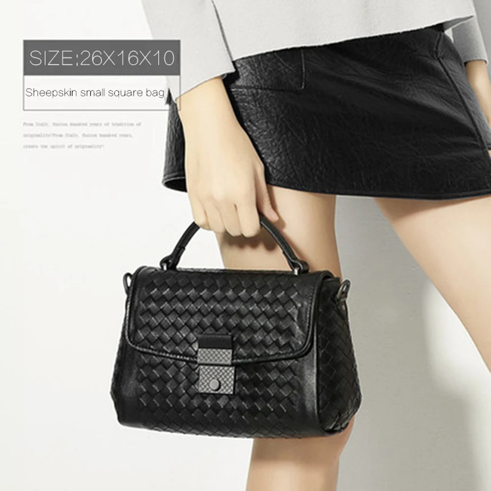 Женская сумка через плечо из натуральной кожи тканая модная простая большого