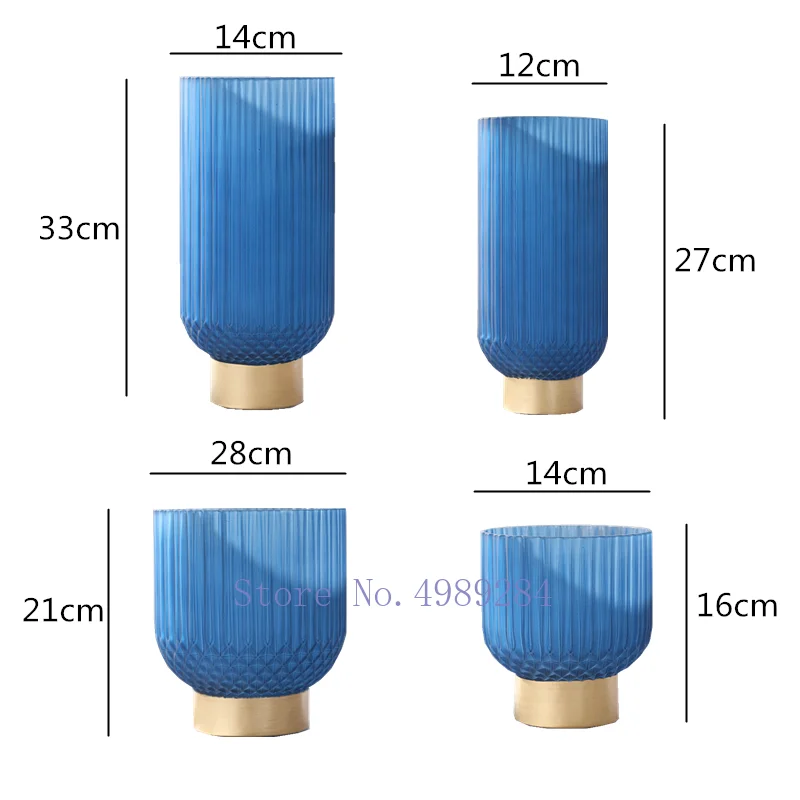 Креативная стеклянная ваза синяя матовая металлическая Золотая современная