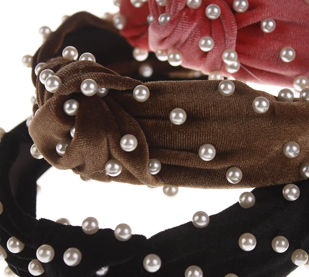 

Fashion Pearl Hair Hoop Headband Hairband for Women Girls Solid Color Velvet Bezel Hair Band Hair Accessories Elastic Headwear
