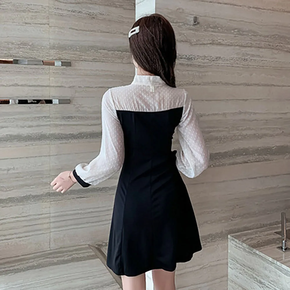 Осеннее платье новое модное женское облегающее черно белое контрастное