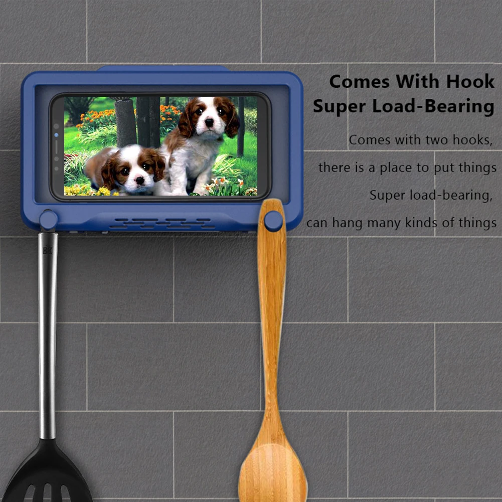 phone case holder touch screen bath kitchen office wall mounted hole free waterproof mobile phone box bracket home organizer free global shipping