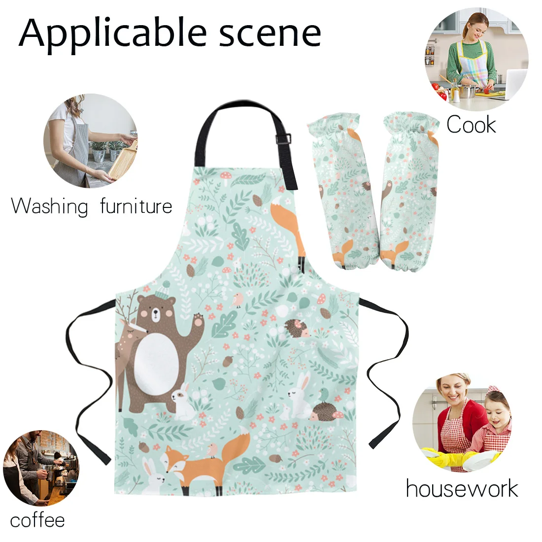 Набор фартуков для кухни с изображением лесных животных медведя оленя лисы
