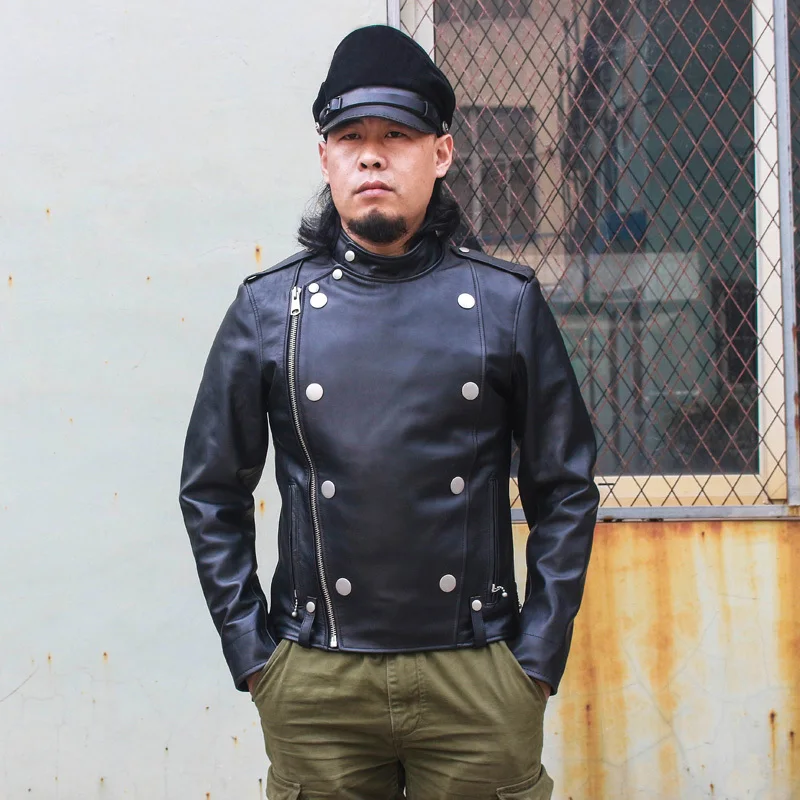 

J31 Read Description! Asian size super quality genuine horse leather jacket slim classic horsehide leather rider jacket