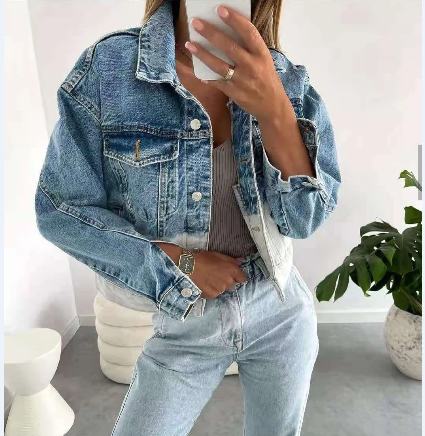 Фото Уличная мода для девочек удобная теплая Повседневная джинсовая куртка большого