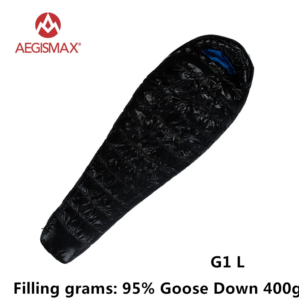 AEGISMAX G серия 95% белый гусиный пух Мумия зимний спальный мешок для кемпинга сверхлегкий дизайн перегородки сплайсинга удлиненный FP800 - Цвет: G1 L black