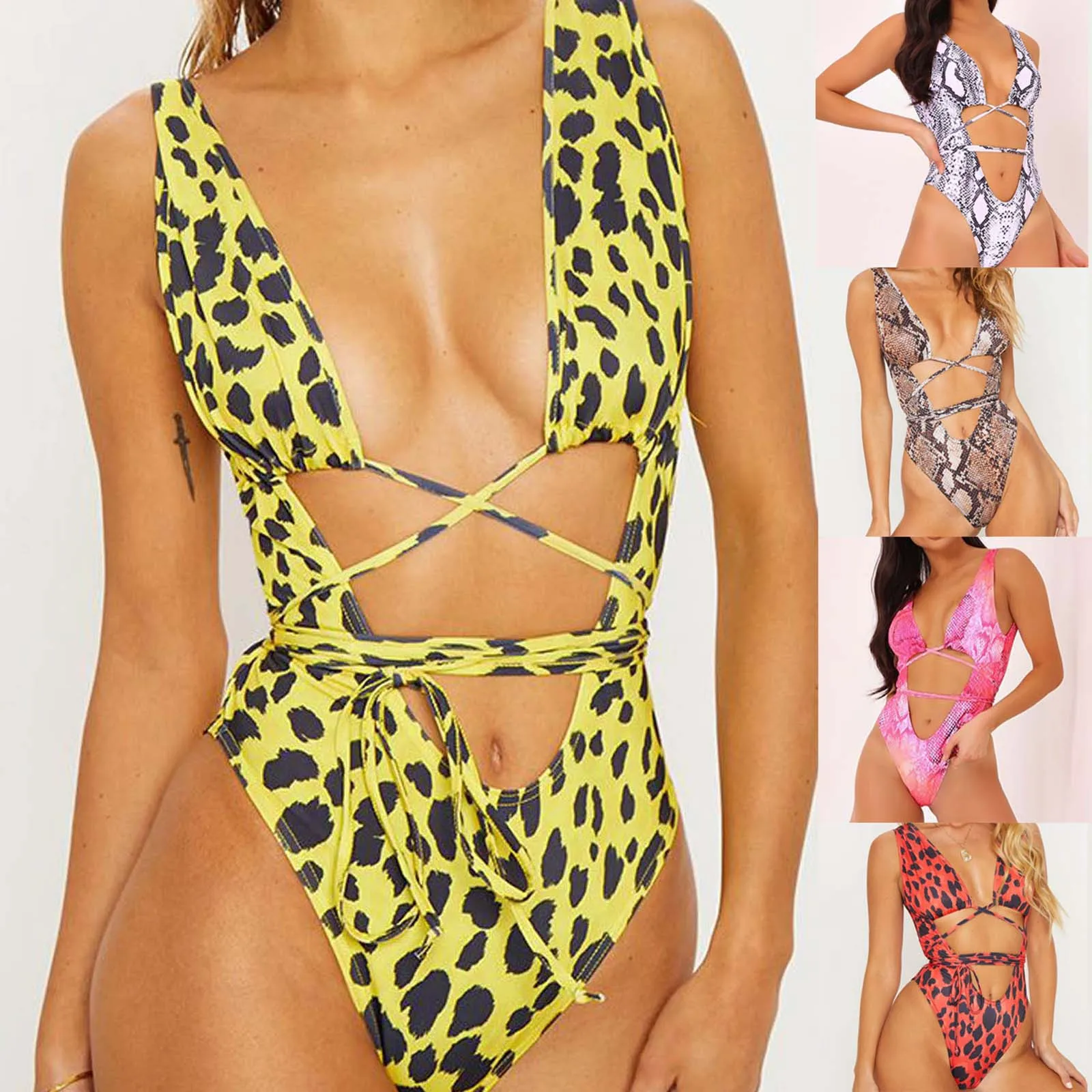 

Women Swimsuit One Piece Sexy Bikini Padded Swimwear Open Back Beach Bathing Suit Bikini Swimwear 2021