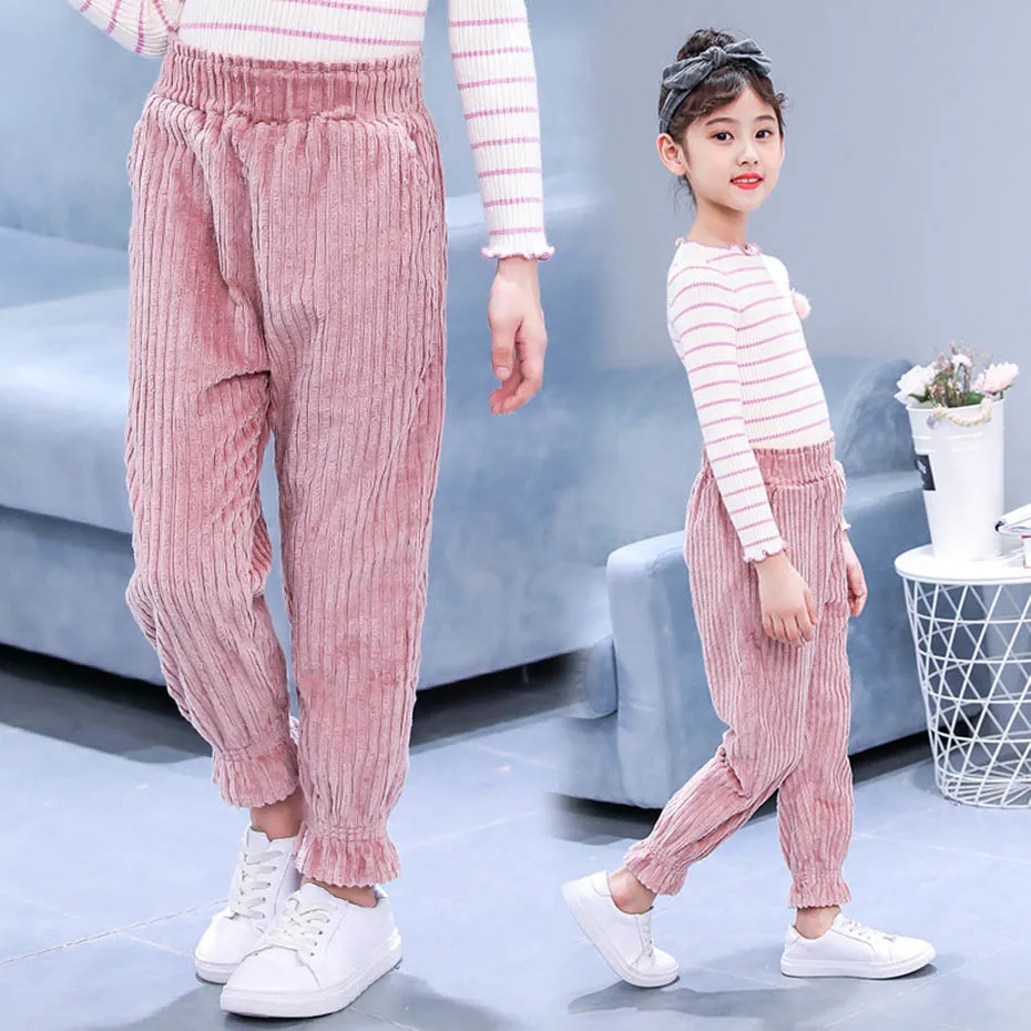 Брюки для девочек модные полосатые бархатные штаны брюки с эластичным поясом