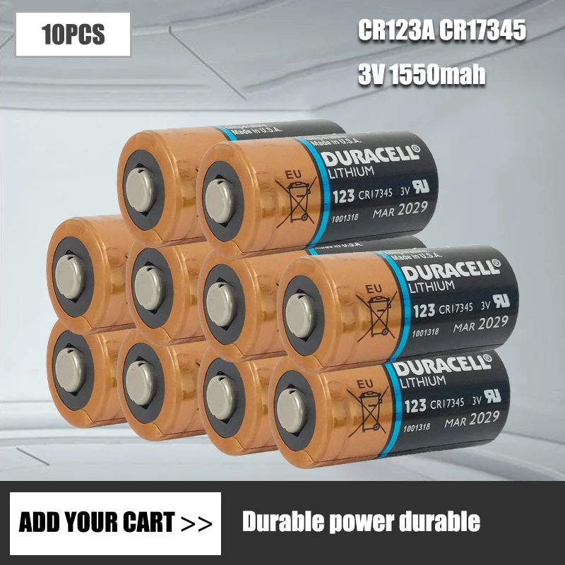 

10pcs Duracell CR123 CR 123A CR17345 16340 cr123a 3v Non-rechargeable Lithium Batteries for Camera Gas meter primary dry battery