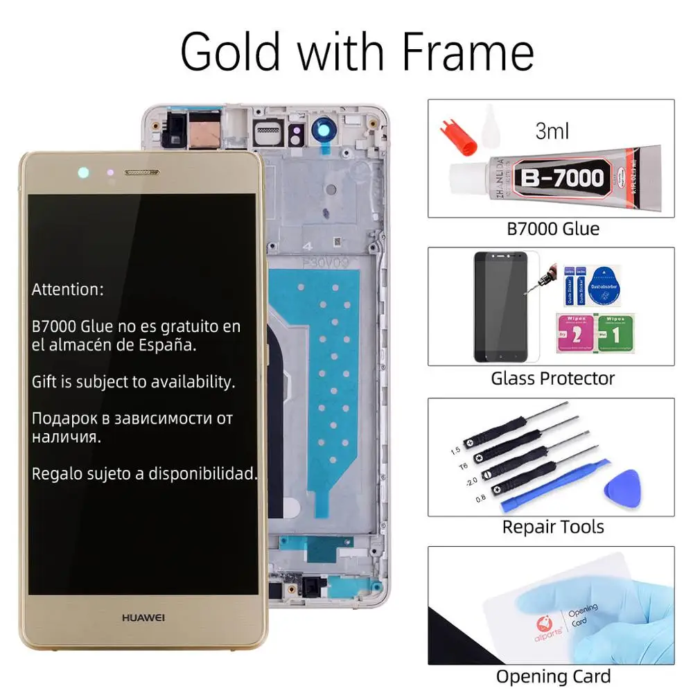 Gold with Frame Mini тачскрин дисплей экран для HUAWEI P9 Lite сенсорный дисплей LCD с тачскрином в рамке замена запчасти VNS L31 L21 EVA-L09 l19 Черный белый золотой - Цвет: Gold with Frame
