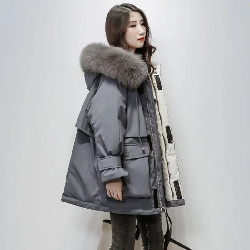 

Пуховик женский на белом утином пуху, с мехом лисы, 4 цвета