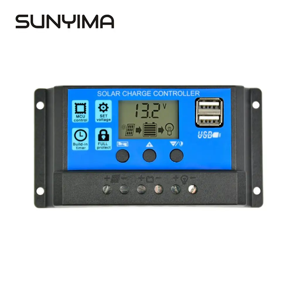 

SUNYIMA Solar Charge Controller 12V 24V 50A 40A 30A 20A Automatic Solar Panel Controller Universal USB 5V Charging LCD Display