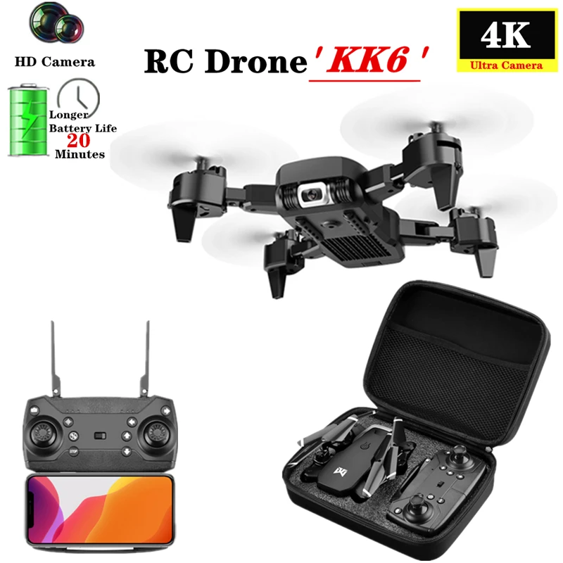 Новый мини Дрон KK6 с Wi Fi FPV 4K HD камерой режим удержания высоты RC вертолет складной