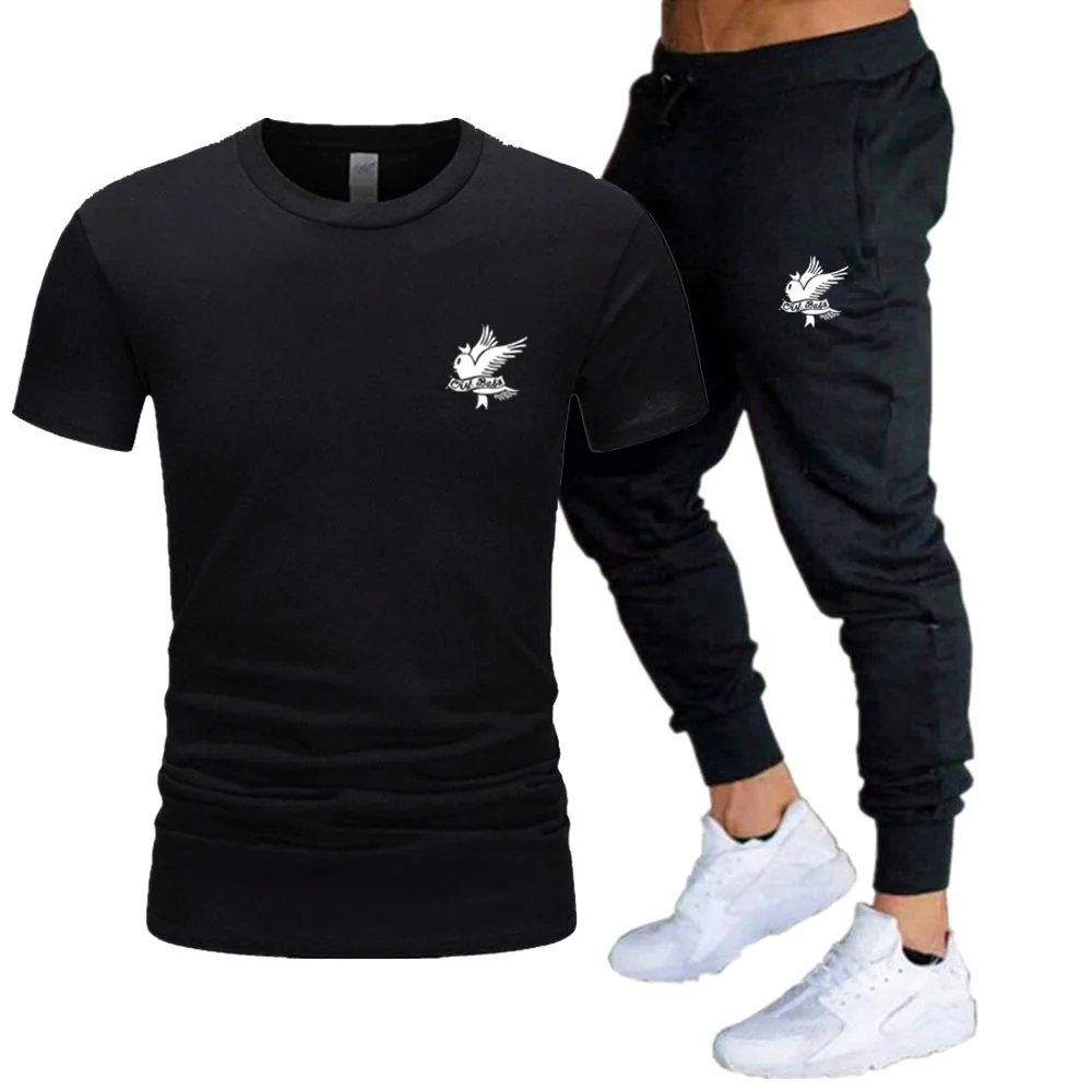 

Lil Peep Bird Printing Anime Oversized T-shirt Summer Trousers Cotton Custom Streetwear Short Sleeve Sports Hip-Hop Set