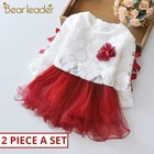Bear Leaderкомплекты одежды для малышей коллекция 2022 года, одежда для маленьких девочек кружевное платье с цветочным узором для девочек Бальные вечерние платья принцессы с вышивкой, 2 предмета