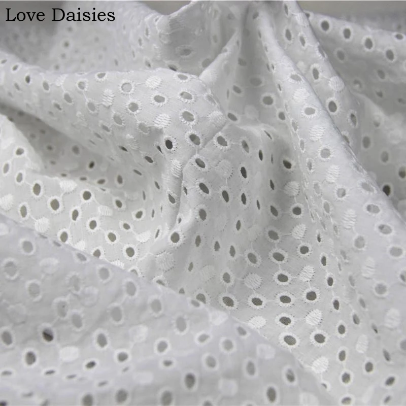 

Bleached WHITE Hollow Out Embroidered 100% Cotton Fabric for Handwork Kids Doll Summer Apparel Dress Shirt Craft Handwork Tissue