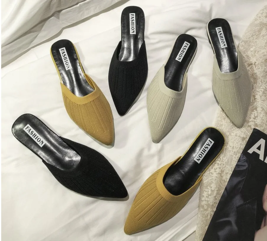 

Women Fashion Casual Slip On Pointed Toe Square Heel Shoes Summer Outdoor Multiple Sizes Slipper Para Women's Shoes