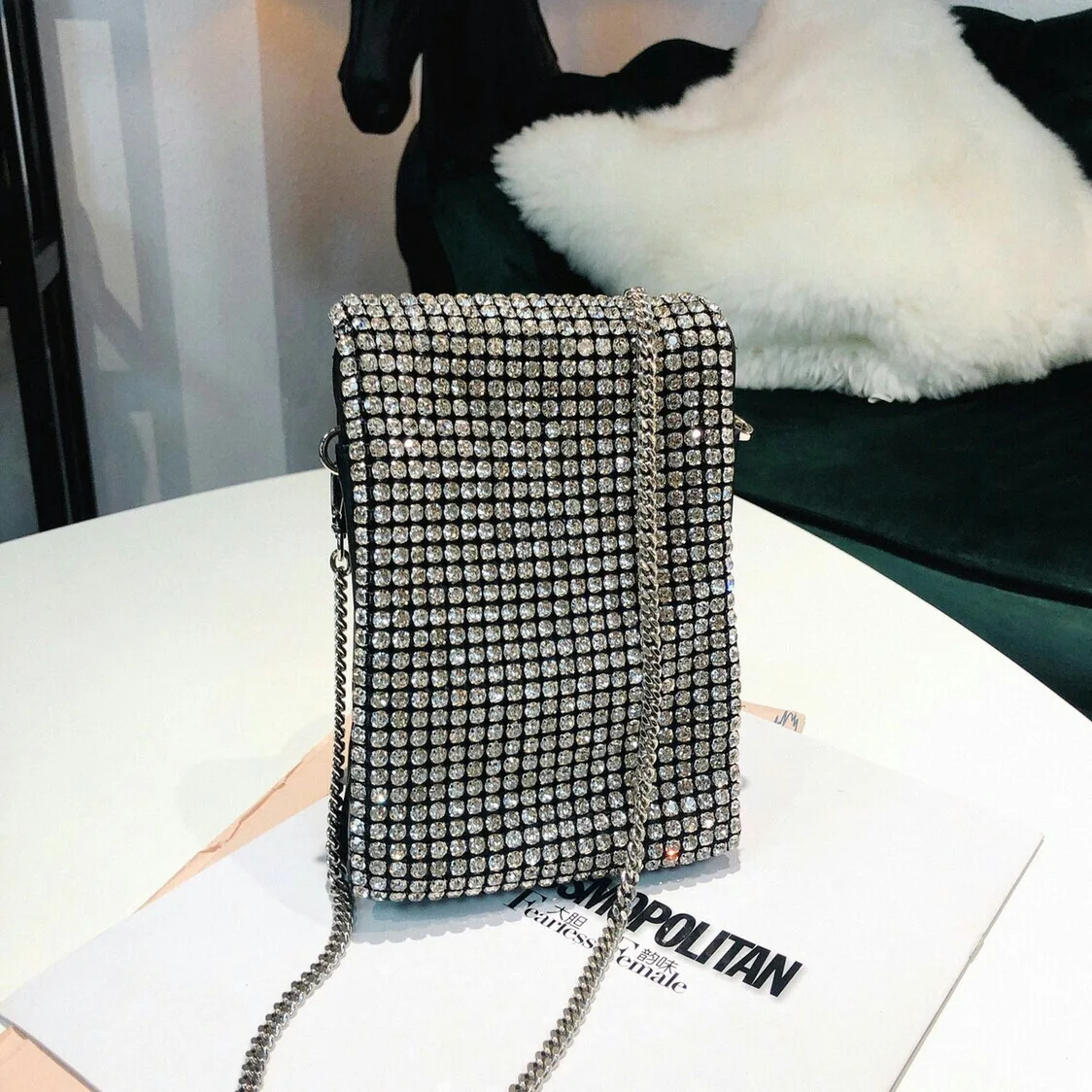 Water Drill Bag Small Square Bag with Cover Mobile Phone Bag One Shoulder Slant Bag Female