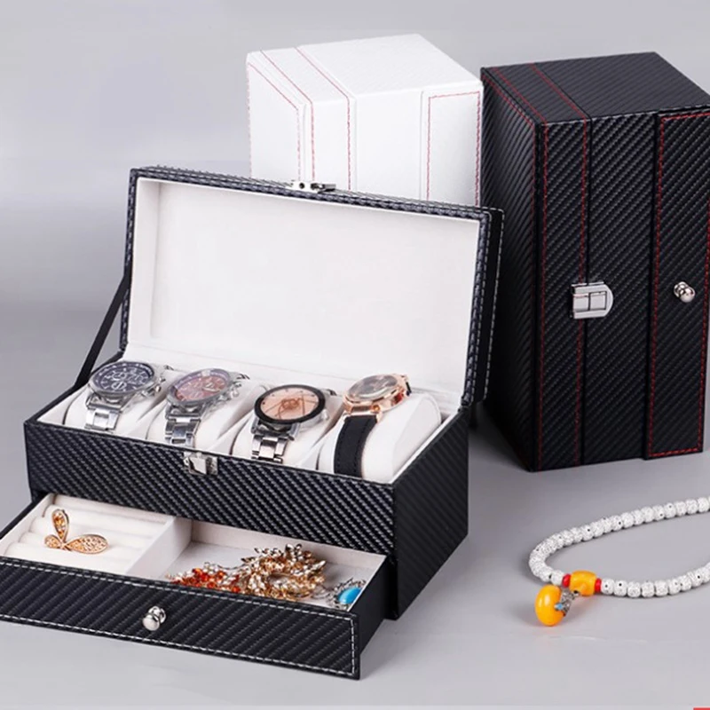 Двойная коробка из искусственной кожи 4 клетчатые коробки для хранения часов и