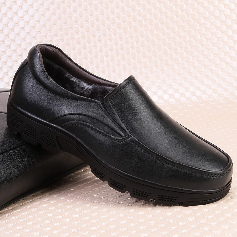 Мужские уличные туфли с мехом натуральная кожа Нескользящие повседневная обувь