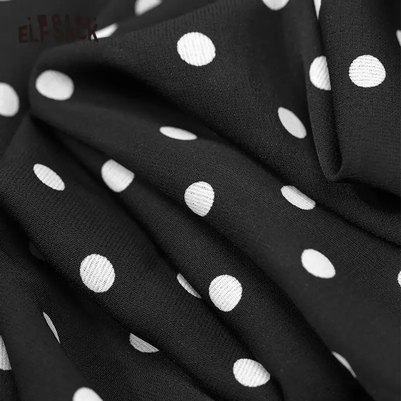 Женская винтажная шифоновая юбка ELFSACK черная повседневная в горошек с высокой