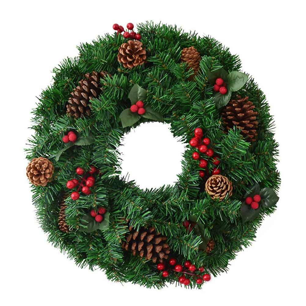 

40CM Christmas Wreath Pinecones Red Berries Handmade Door Wreath Hanging Hotel Scene Layout New Year Advent Wreath Realistic