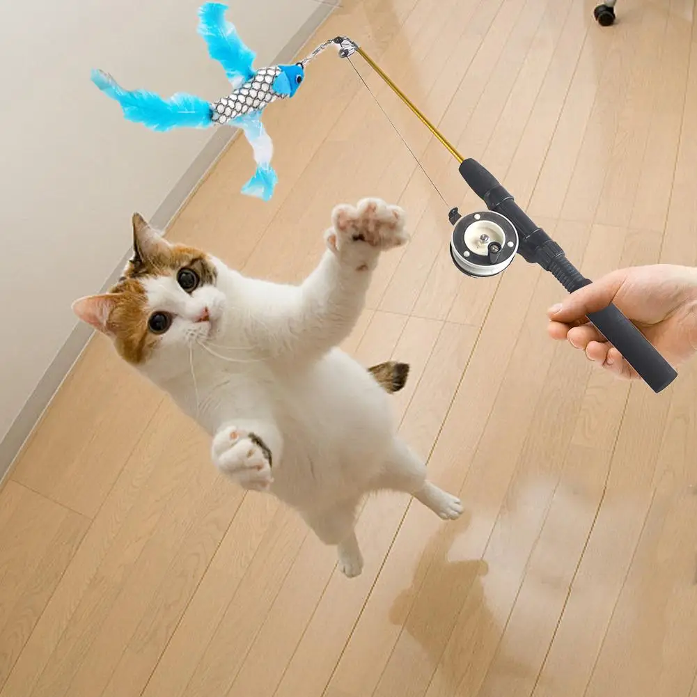 

Funny Cat Toy Puppy Cat Training Toys Cats Interactive Feather Toys Fish Type Telescopic Feathers Funny Cat Stick Pet Toy