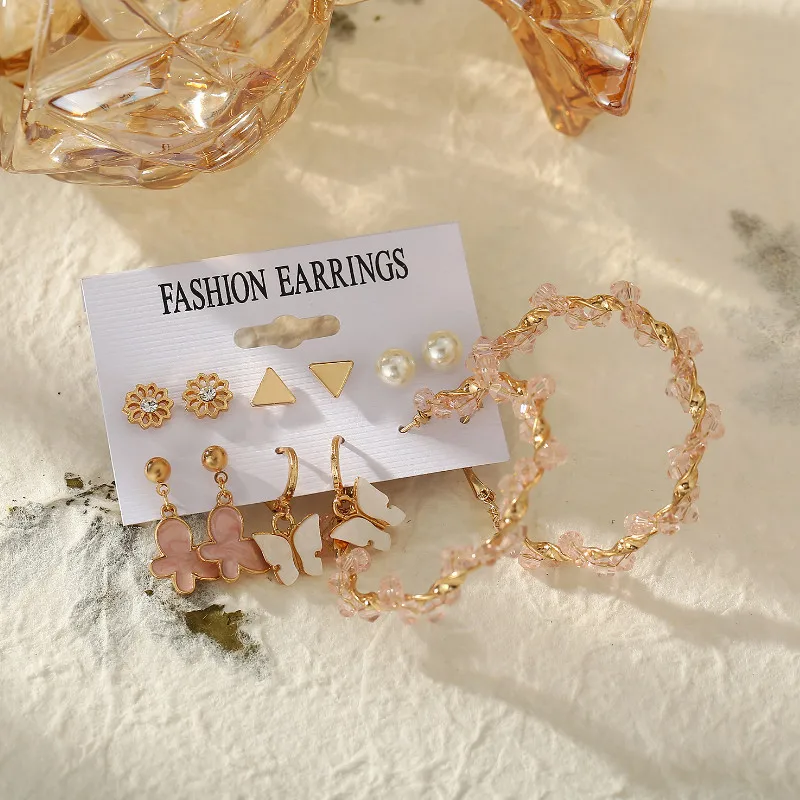 

New Butterfly Earring Set 6 Pairs Creative Simple Ear Studs