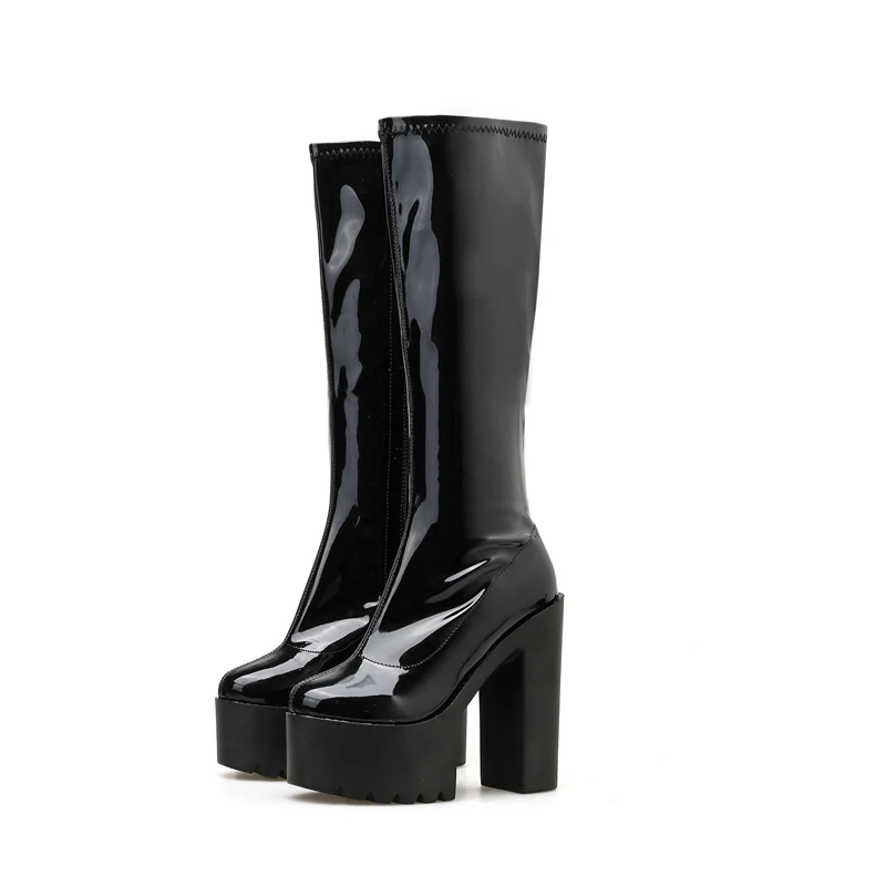 Bottines Femme/фиолетовые ботинки на высоком каблуке платформе в стиле панк с высоким