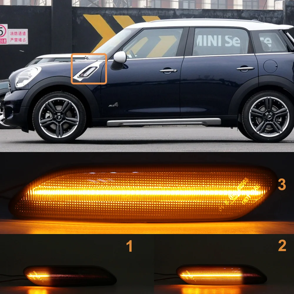 

For Mini Cooper R60 Countryman 12-17 R61 12-17 Smoke Lens Dynamic LED Side Marker Repeater Light Indicator Turn Signal Lamp