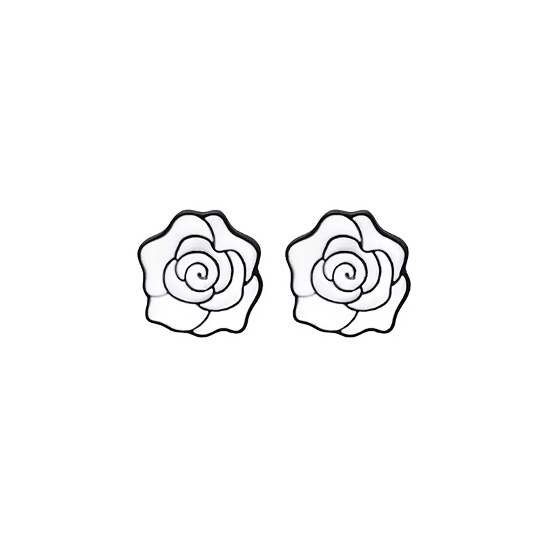 

INS Romantic Creative Stroked White Rose Flower Stud Earrings for Women Jewelry Wholesale Christmas Gift Pendientes