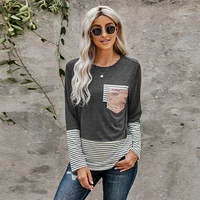 spring autumn new womens long sleeve t shirt female stripe o neck casual print top lady fashion loose oversized pullover blouse