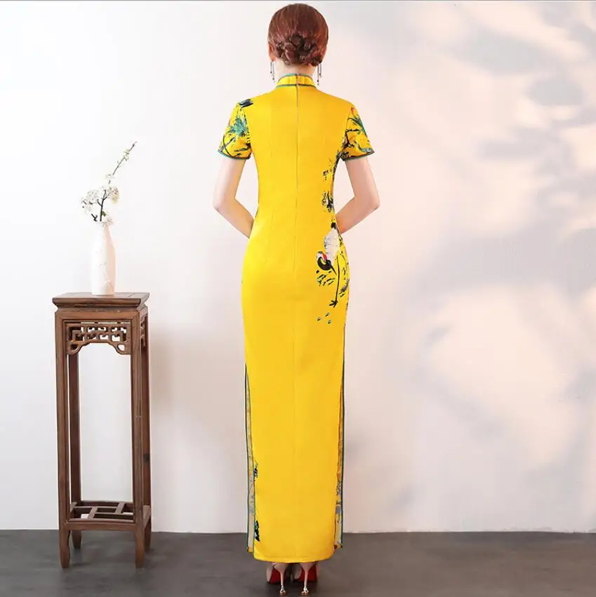 

Old Shanghai Sexy Party Long Cheongsam Traditional Chinese Qipao Robe Oriental Womens Elegant Evening Dress