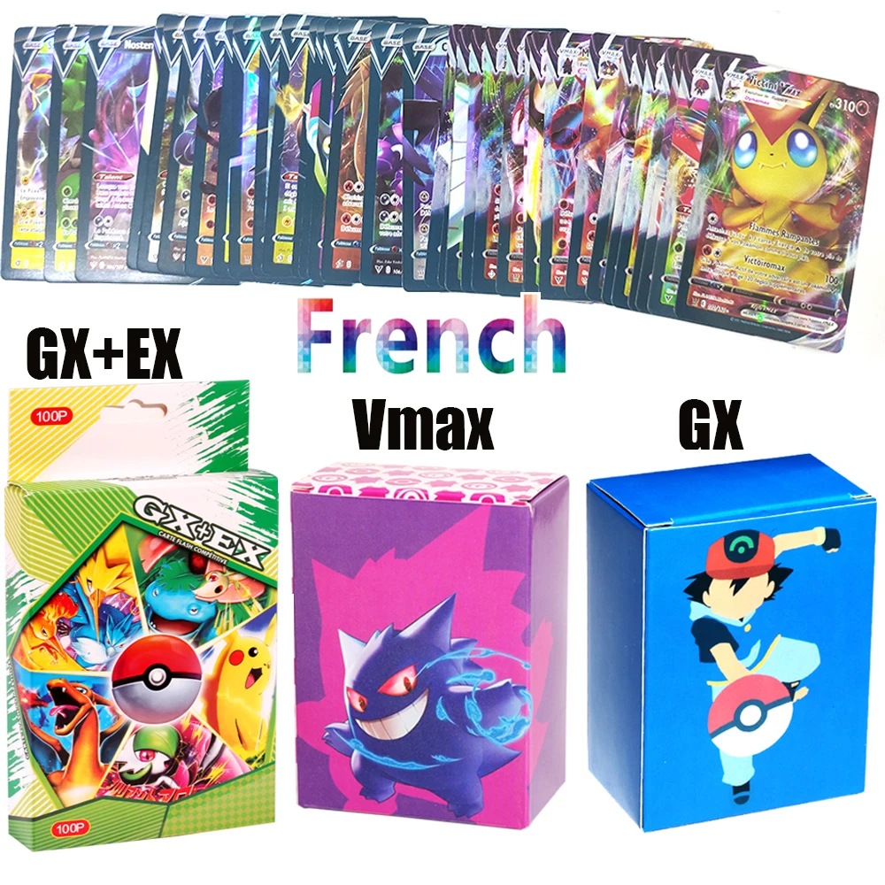 

50-200 шт. Покемон, французская версия, GX EX V VMAX, блестящая Такара Томи, тег, карты команды, игра, битва, карта, торговая детская игрушка
