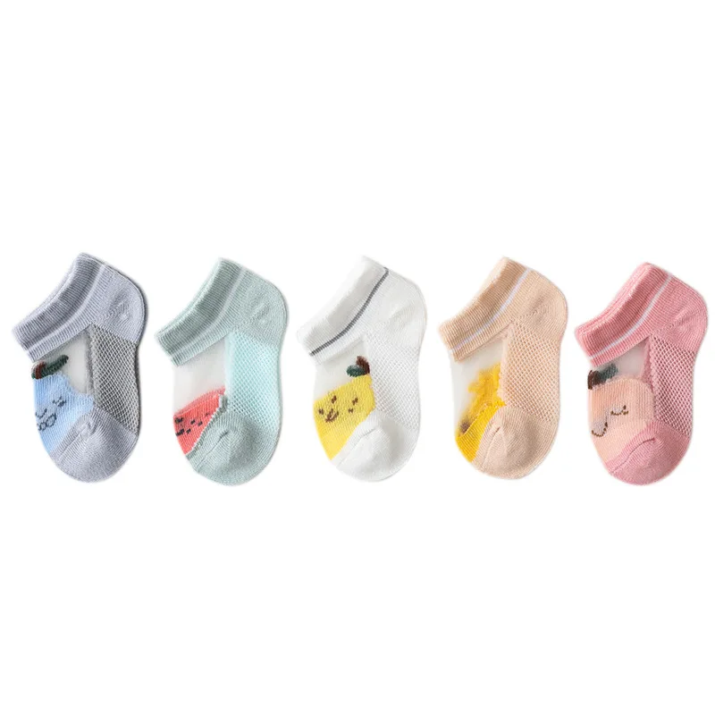 

5 Pairs/lot Children's Socks Summer Thin Glass Fiber Cartoon Kids Socks Boys and Girls Socks Newborn Boat Socks Mesh Baby Socks